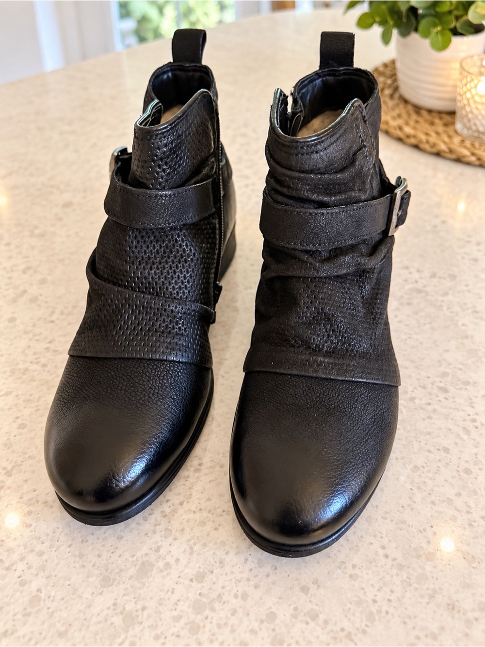Black Women's Ankle Boots - Classic Leather Buckle Bootie